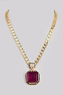 Gold Finish Red Doublet Stone Necklace