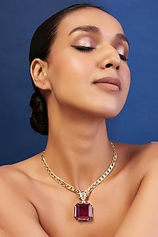 Gold Finish Red Doublet Stone Necklace