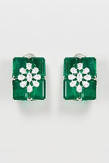 Silver Finish Emerald Doublet Stone Stud Earrings
