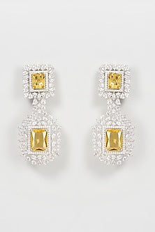 Silver Finish Yellow Stone & Zircon Dangler Earrings