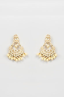 Gold Finish Kundan Polki Chandbali Earrings