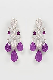 Silver Finish Purple Doublet Stone & Zircon Dangler Earrings