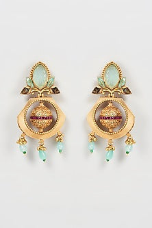 Gold Finish Turquoise Stone Chandbali Earrings