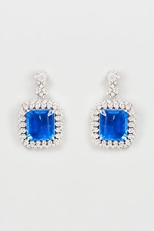 Silver Finish Blue Doublet Stone & Zircon Dangler Earrings