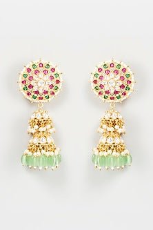 Gold Finish Kundan Polki Dangler Earrings