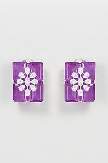 Silver Finish Purple Doublet Stone Stud Earrings