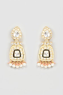 Gold Finish Coral Stone & Kundan Polki Dangler Earrings