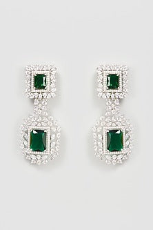 Silver Finish Emerald & Zircon Diamond Earrings