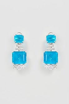 Silver Finish Blue Doublet Stone & Zircon Diamond Earrings