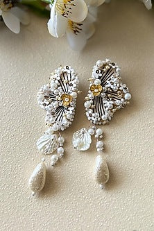 Black & White Baroque Pearl Embroidered Dangler Earrings