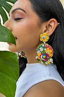 Multi-Colored Floral & Bead Embellished Dangler Earrings