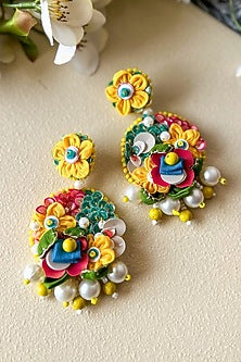 Multi-Colored Floral & Bead Embellished Dangler Earrings