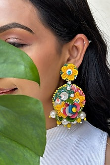 Multi-Colored Floral & Bead Embellished Dangler Earrings