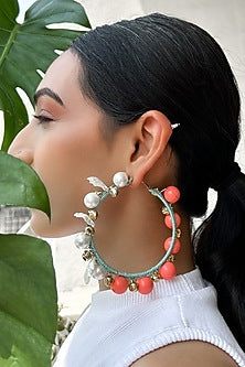 Multi-Colored Pearl & Shell Bead Embellished Handcrafted Hoop Earrings