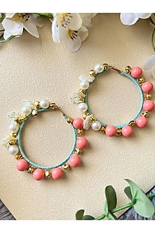 Multi-Colored Pearl & Shell Bead Embellished Handcrafted Hoop Earrings