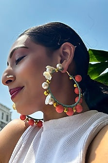 Multi-Colored Pearl & Shell Bead Embellished Handcrafted Hoop Earrings