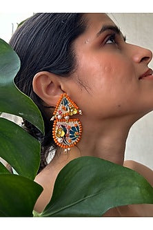 Multi-Colored Hand-Painted & Pearl Embellished Handcrafted Dangler Earrings
