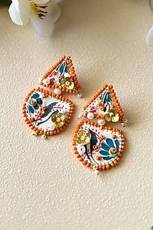 Multi-Colored Hand-Painted & Pearl Embellished Handcrafted Dangler Earrings
