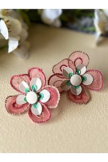 Peach Sequin & Bead Embellished handcrafted Stud Earrings