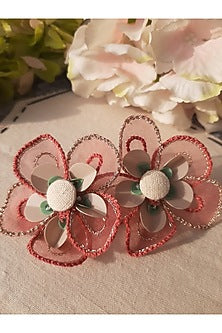 Peach Sequin & Bead Embellished handcrafted Stud Earrings