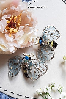 Blue & Black Pearl Embroidered Handcrafted Stud Earrings