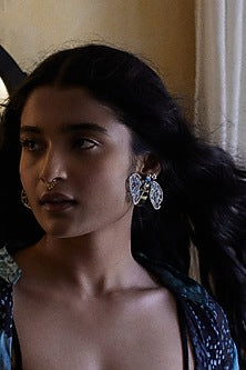 Blue & Black Pearl Embroidered Handcrafted Stud Earrings