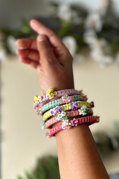 Multi-Colored Hand Embroidered Bangles (Set Of 5)