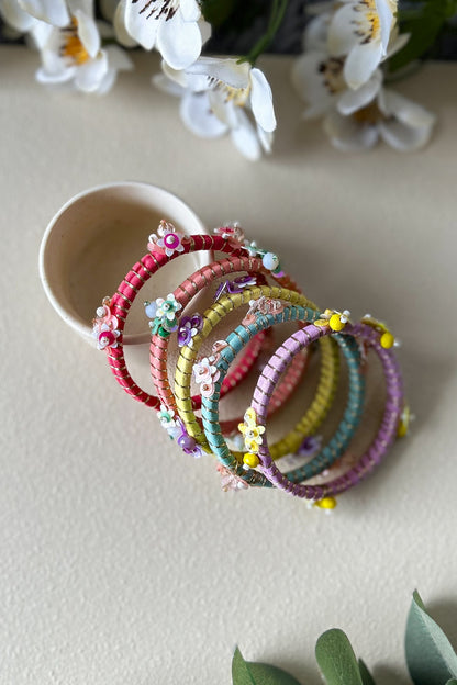 Multi-Colored Hand Embroidered Bangles (Set Of 5)