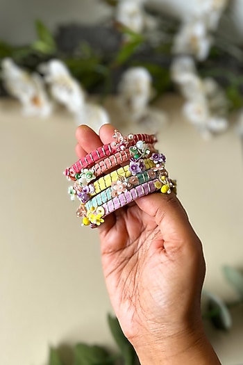 Multi-Colored Hand Embroidered Bangles (Set Of 5)