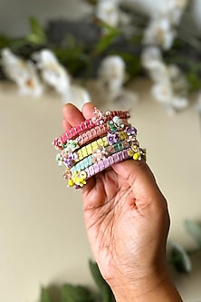 Multi-Colored Hand Embroidered Bangles (Set Of 5)