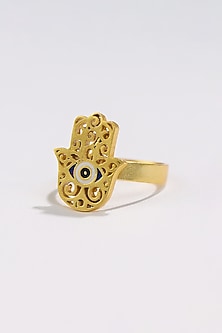 Gold Plated Enamelled Hamsa Ring