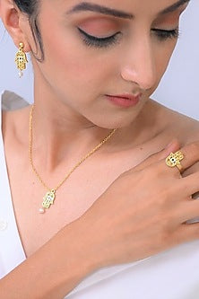 Gold Plated Enamelled Hamsa Ring