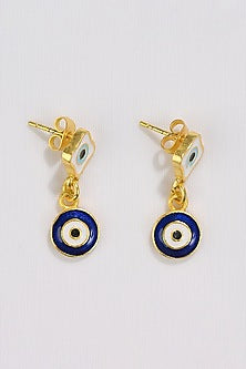 Gold Plated Enamelled Evil Eye Charm Dangler Earrings