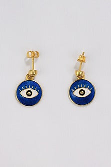 Gold Plated Enamelled Evil Eye Dangler Earrings