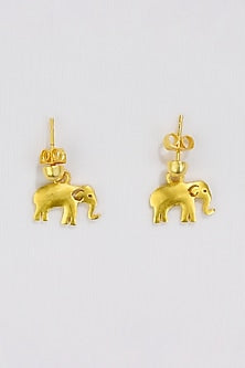 Gold Plated Elephant Charm Dangler Earrings