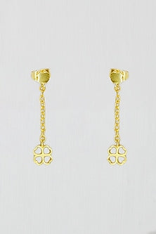 Gold Plated Four-Leaf Clover Charm Dangler Earrings