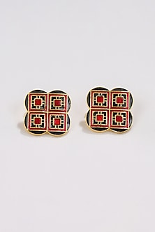 Gold Plated Enamelled Geometric Stud Earrings