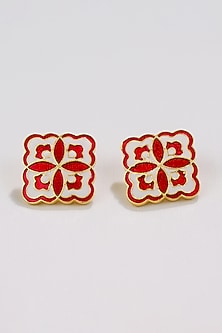 Gold Plated Enamelled Blossom Stud Earrings