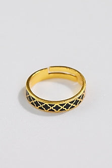 Gold Plated Engraved Enamelled Ring