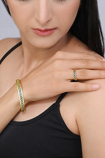 Gold Plated Engraved Enamelled Bangle
