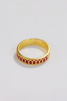Gold Plated Engraved Enamelled Ring