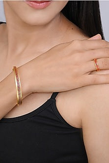 Gold Plated Engraved Enamelled Ring