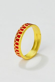Gold Plated Engraved Enamelled Ring
