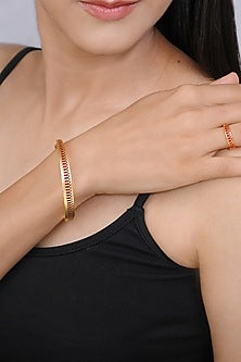 Gold Plated Engraved Enamelled Bangle
