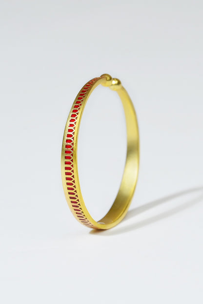 Gold Plated Engraved Enamelled Bangle