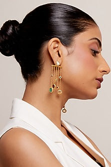Gold Plated Multi-Colored Stone Handcrafted Dangler Earrings