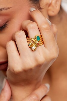 Gold Plated Multi-Colored Stone Handcrafted Ring