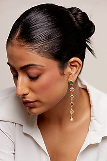 Gold Plated Multi-Colored Stone Handcrafted Dangler Earrings