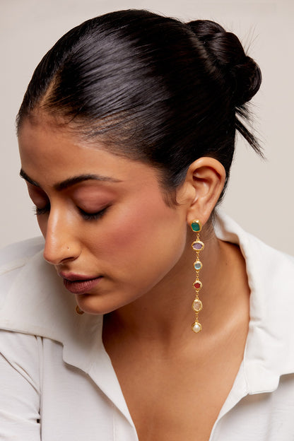 Gold Plated Multi-Colored Stone Handcrafted Dangler Earrings