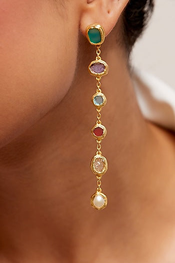 Gold Plated Multi-Colored Stone Handcrafted Dangler Earrings